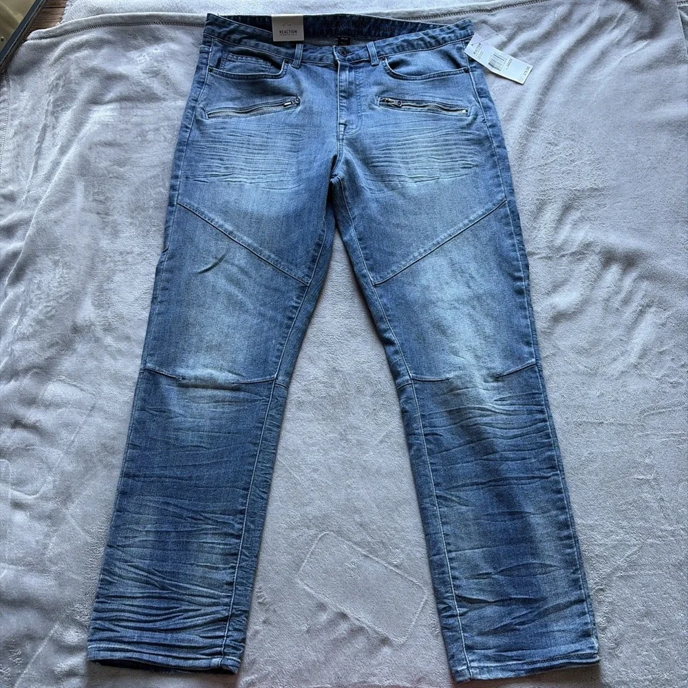 Kenneth Cole Jeans Men's Size 34x29 Skinny Blue Denim Comfort Stretch Zip - NWT